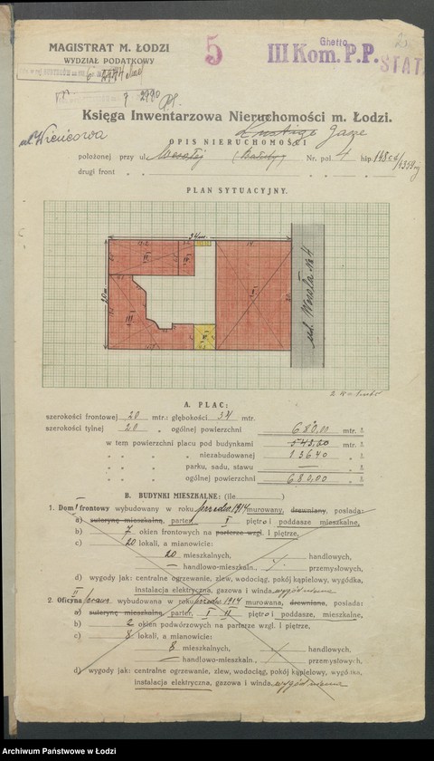 Obraz 4 z jednostki "Księga inwentarzowa nieruchomości m. Łodzi ul. Wieńcowa"