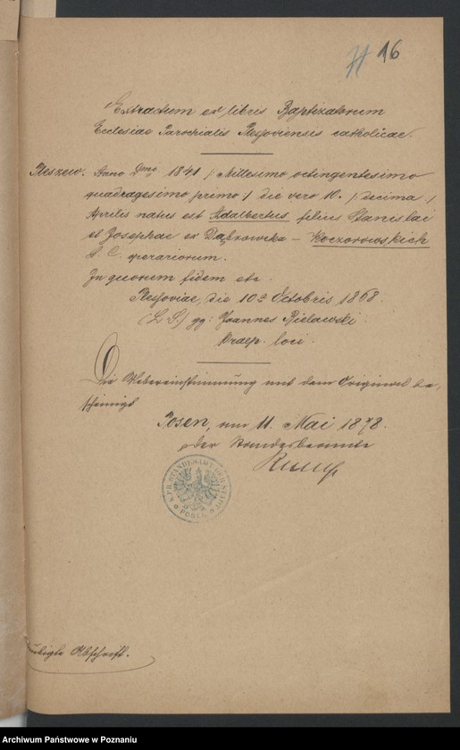 Obraz 18 z jednostki "Die von den Verlobten beigebrachten Urkunden zur Eheschliessung pro 1878"