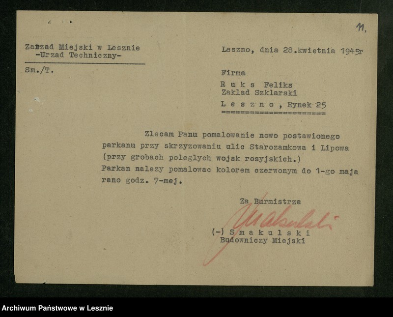 Obraz 9 z jednostki "[Sprawy budowy pomnika upamiętniającego poległych żołnierzy radzieckich i polskich, ufundowanie pamiątkowej tablicy w miejscu rozstrzelania 21 Polaków 21 X 1939 r., sprawy dbania o cmentarze i mogiły żołnierzy]"