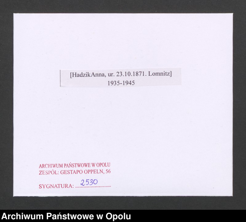 Obraz 2 z jednostki "[Hadzik Anna, ur. 23.10.1871. Lomnitz]"