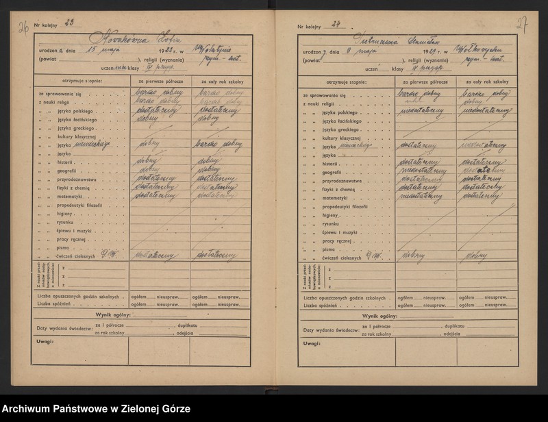 image.from.unit.number "Państwowe Gimnazjum i Liceum Koedukacyjne w Zielonej Górze -katalog główny klasa IV przyśp.- rok szkolny 1945/1946"