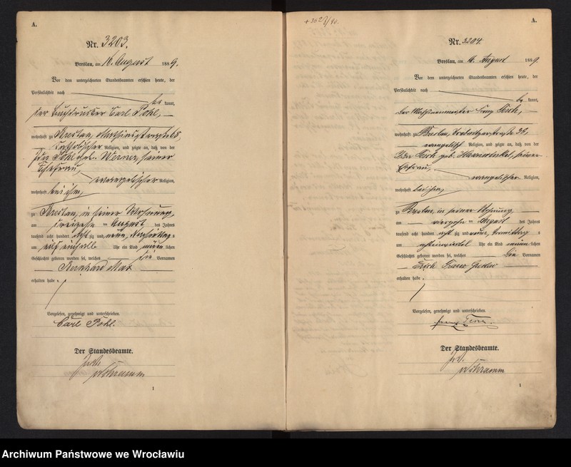 image.from.unit.number "Geburts-Haupt-Register Breslau I 1889 Band 9"