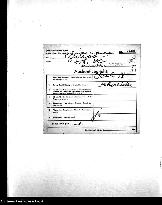 Obraz 17 z jednostki "[Korespondencja z wydziałami gettowymi; z osobami prywatnymi w różnych krajach w sprawie informacji o mieszkańcach getta]"