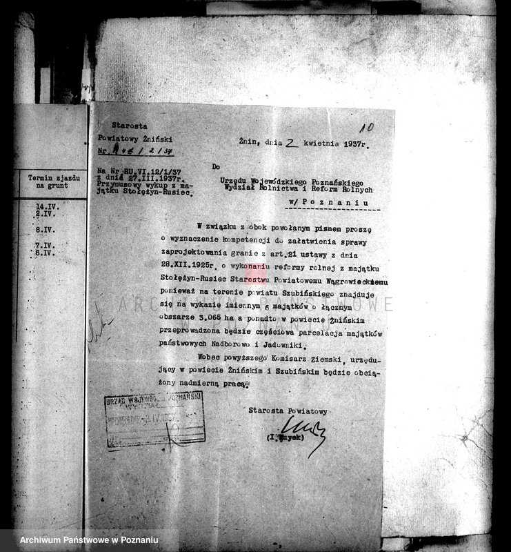 Obraz 14 z jednostki "Przymusowy wykup majątków: Stołężyn, Wapno, Panigródz i Rusiec powiatu wągrowieckiego i żnińskiego"