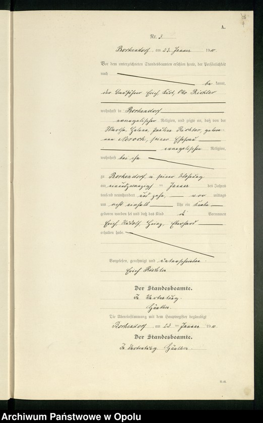 image.from.unit.number "Geburts-Register (Neben-Register) Standesamt Borkendorf 1910 No. 1 bis 60."