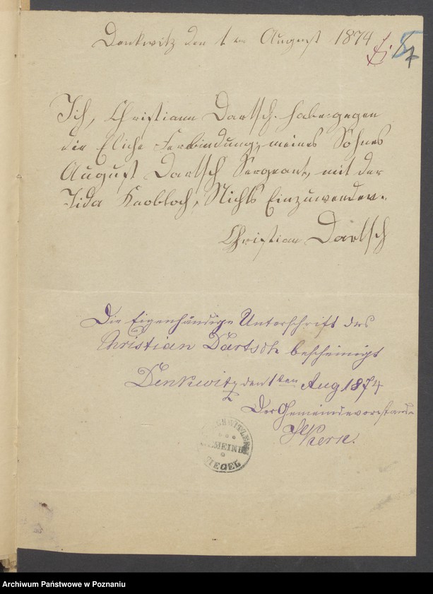 Obraz 9 z jednostki "Die von den Verlobten beigebrachten Urkunden zur Eheschliessung pro 1875"