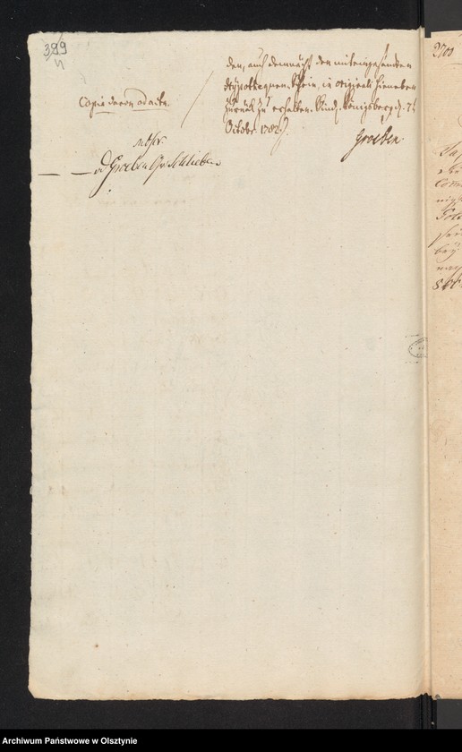 image.from.unit.number "In S. [Sachen] Christian Gottlieb Adamski Cöllmischen Eigenthümers in Kuckers, wegen nagesuchten Anlehes von 800 Rthl [Reichsthaler] aus der Neuhausenschen Kirchen-Caße"