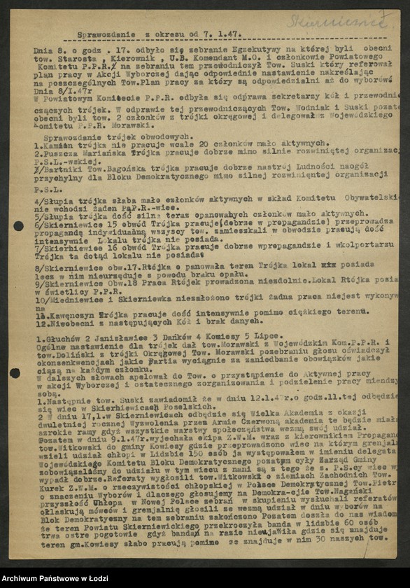 Obraz 8 z jednostki "Wybory do Sejmu okręg VII Skierniewice [- sprawozdania z przebiegu akcji wyborczej i głosowania, składy osobowe Obwodowych Komisji Wyborczych]"