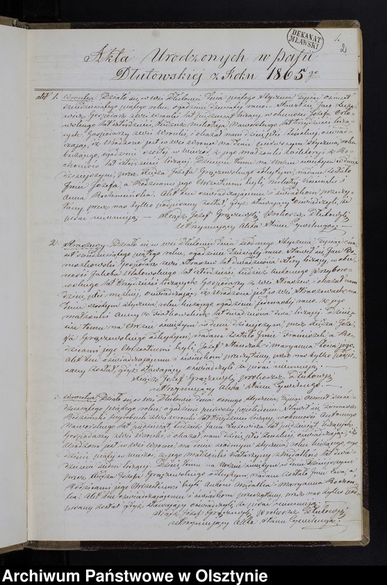 Obraz z jednostki "Duplikat Akt Urodzonych Zaślubionych i Zmarłych w Parafii Dłutowskiej z Roku 1865-go"