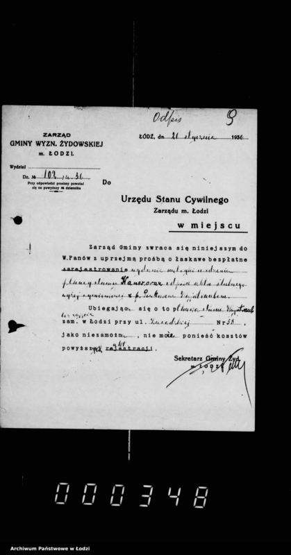 Obraz 12 z jednostki "Akta dotyczące spraw Urzędu Stanu Cywilnego"