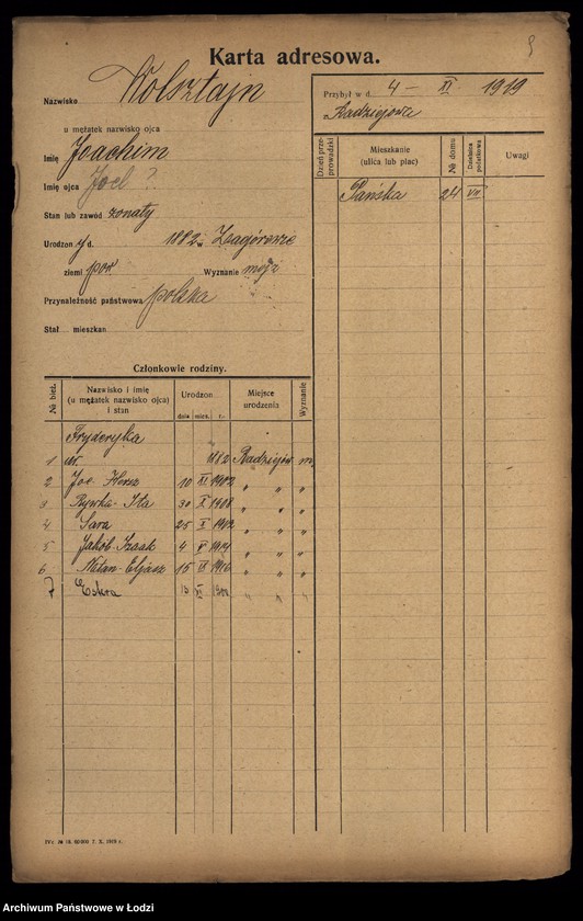 Obraz 11 z jednostki "[Spis ludności Łodzi] Wolsztajn - Wołoszyński"