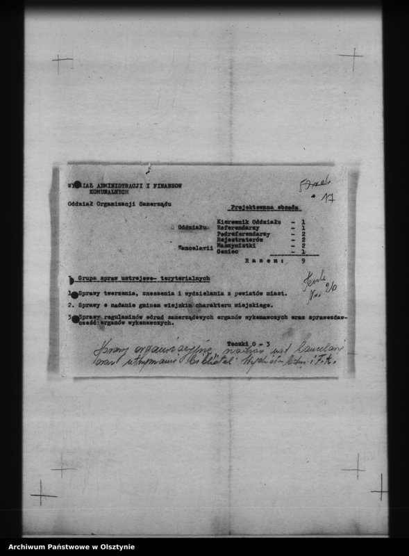 Obraz 20 z jednostki "Szczegółowy podział czynności i rzeczowy podział akt oddz. samorządowych i U. W."