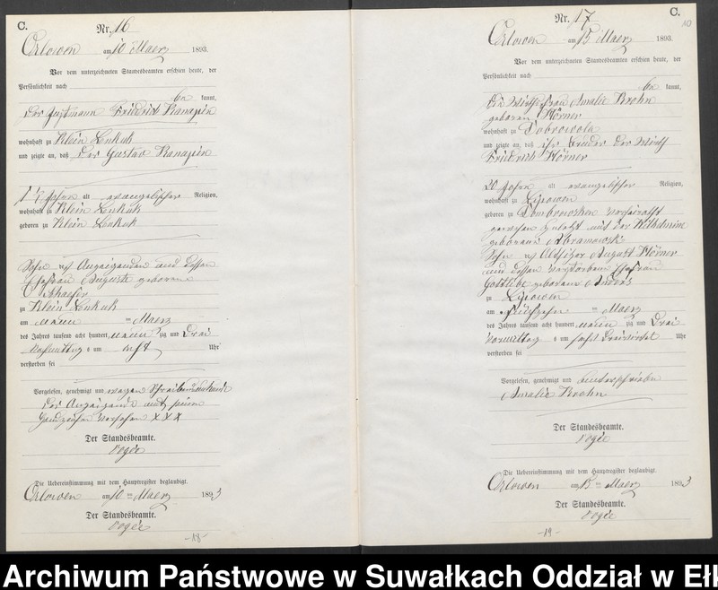 image.from.unit.number "Sterbe-Neben-Register des Preussischen Standes-Amtes Orlowen Kreis Loetzen für das Jahr 1893"