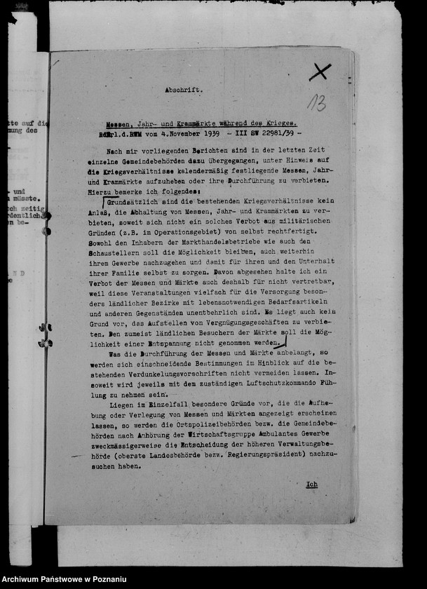 Obraz 17 z jednostki "Korespondencja w sprawie odbywania targów i jarmarków w okresie wojny"