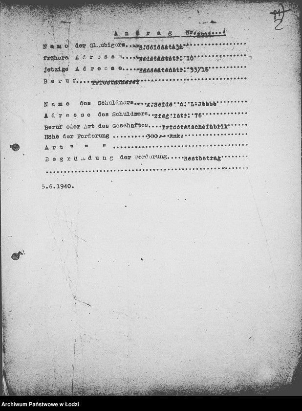 Obraz 6 z jednostki "J.121-135 [Wnioski Żydów w Getcie o zwrot długów za wzięty na kredyt towar przez kupujących]"