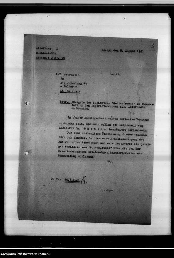 Obraz 7 z jednostki "Rückgabe des Besitztums "Gottesfreude" in Schmäkert an den Superintendenten i.R. Leibrandt in Breslau."