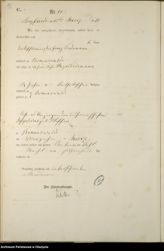 Obraz 17 z jednostki "Sterbe-Haupt-Register Nr 1 - 69"