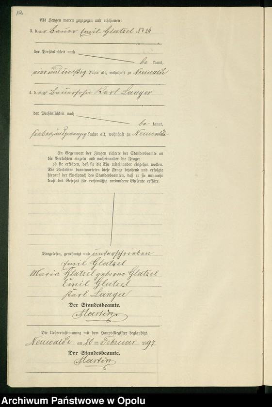 Obraz 16 z jednostki "Heiraths-Neben-Register des Standesamts Altewalde pro 1897"