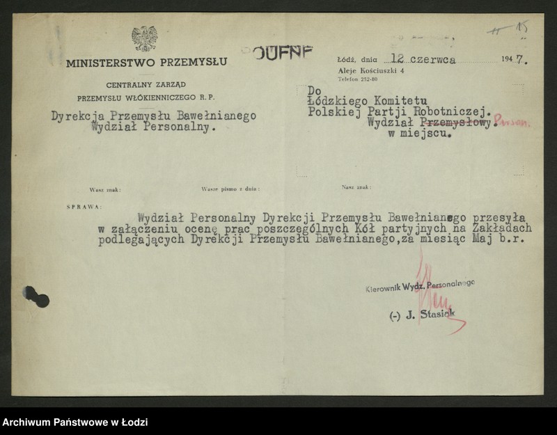 Obraz 16 z jednostki "Sprawozdania personalne w rozbiciu na branże przemysłowe [nadesłane przez centralne zarządy, zjednoczenia i fabryki] t.2"