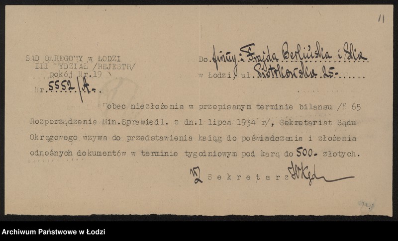 Obraz 13 z jednostki "Frajda Berlińska i S-ka- sprzedaż towarów manufakturowych"