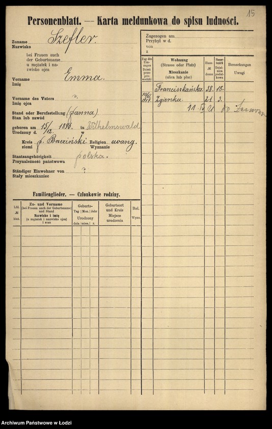 Obraz 17 z jednostki "[Spis ludności Łodzi] Szeferkiewicz-Szemraj"