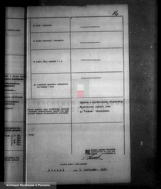 Obraz 20 z jednostki "Zatwierdzenie zakładu przemysłowego /fabryki wyrobów papierniczych firmy "Pol" w Poznaniu"