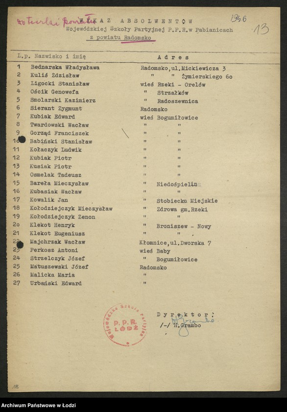 Obraz 14 z jednostki "Ankiety sprawozdawcze instruktora Komitetu Powiatowego Radomsko [z załącznikami]"