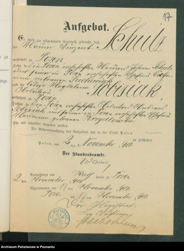 Obraz 19 z jednostki "[Dokumenty dostarczone przez narzeczonych do zawarcia związku małżeńskiego za 1901 rok. Tom XVIII]"