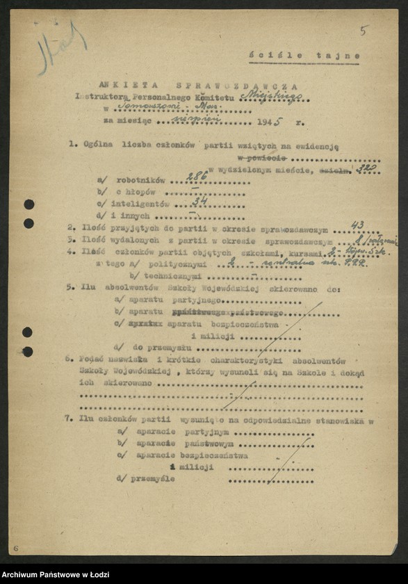 Obraz 6 z jednostki "Ankiety sprawozdawcze instruktora Komitetu Miejskiego Tomaszów Mazowiecki [z załącznikami]"