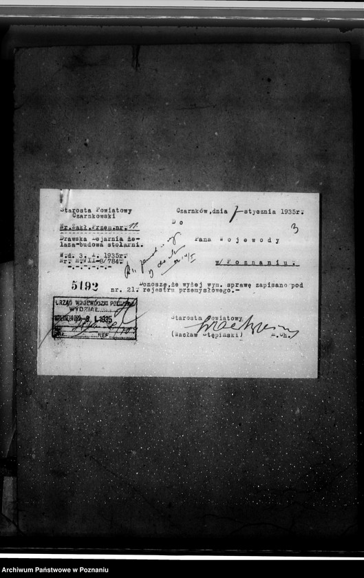 Obraz 7 z jednostki "Zatwierdzenie zakładu przemysłowego /stolarni mechanicznej/ Firma Drawska Lejarnia Żelaza w Drawskim Młynie pow. czarnkowski"