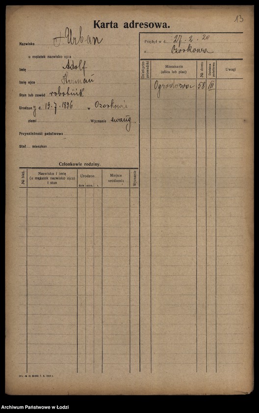 Obraz 15 z jednostki "[Spis ludności Łodzi] Urbach - Urbanowski"