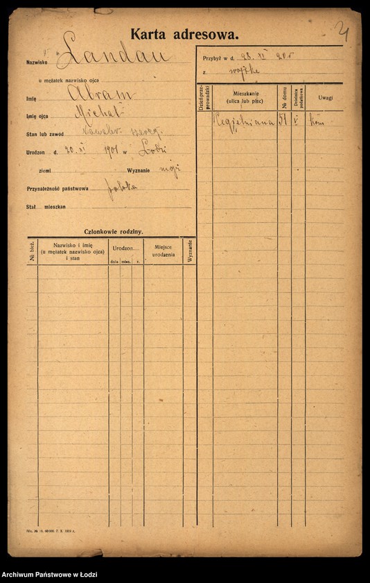 Obraz 6 z jednostki "[Spis ludności Łodzi] Landau - Landman"