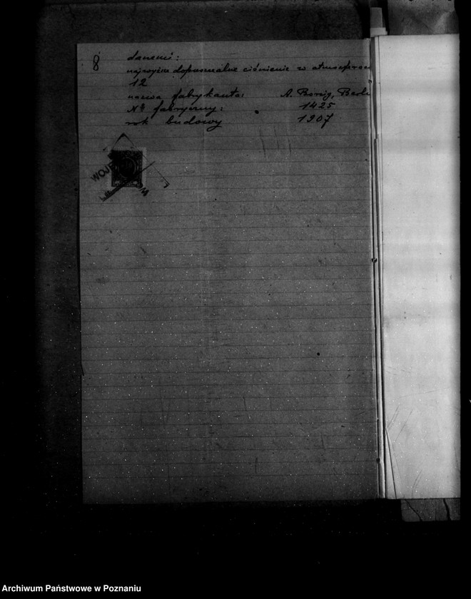 Obraz 12 z jednostki "Gorzelnia parowa dr Wizy majętność Sędziwy powiat szamotulski nr woj. kotła 1371"