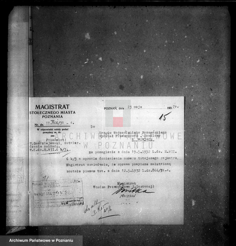 image.from.unit.number "Zatwierdzenie wytwórni wyrobów papierniczych nr 475 Władysława Goździejewskiego w Poznaniu"