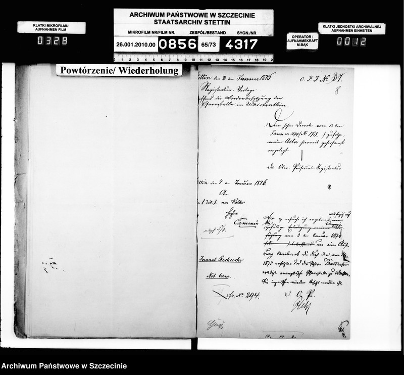 Obraz 13 z jednostki "Kontrolle über die Anstellung der Geistlichen in Folge des Gesetzes vom 11. Mai 1873 im Kreise Cammin"