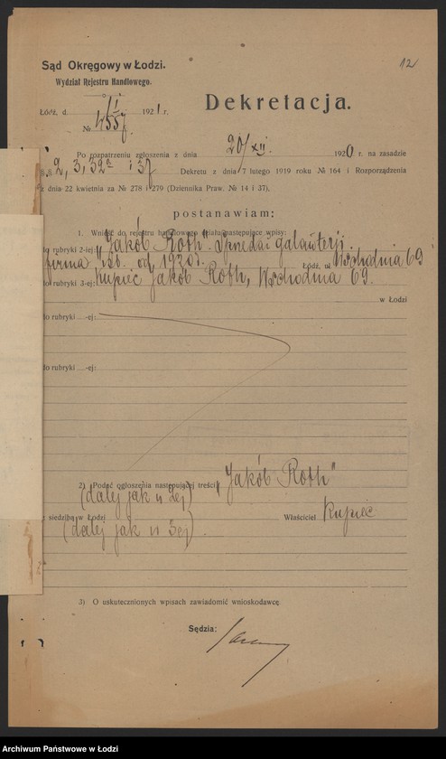 Obraz 14 z jednostki "Jakób Roth- sprzedaż galanteri"