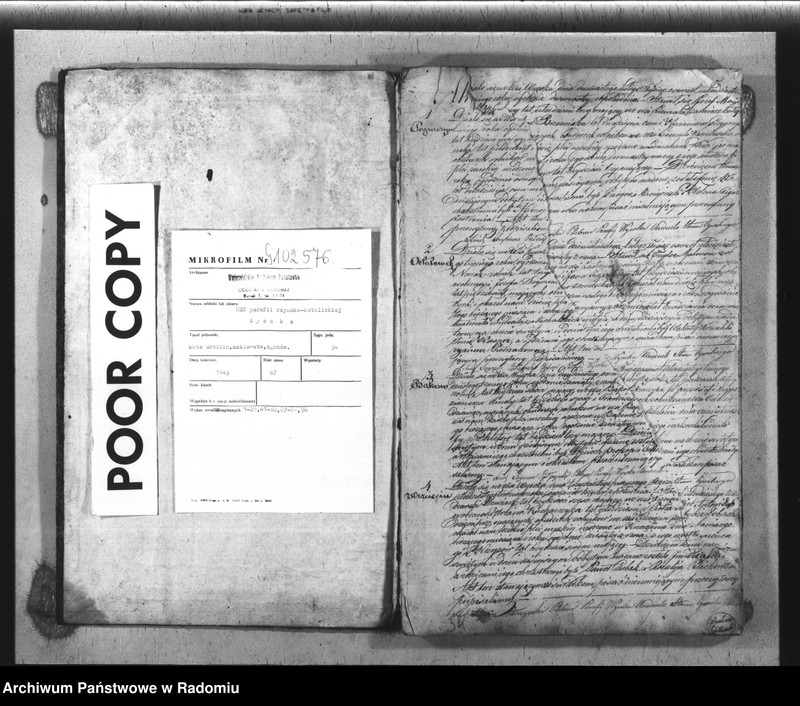 image.from.unit.number "Książka Duplikat Akt Cywilno - Religijnych Parafij Wysoka w okręgu Szydłowieckim Powiecie Opoczyńskim Gubernij Sandomierskiey na rok 1843 sporządzony"