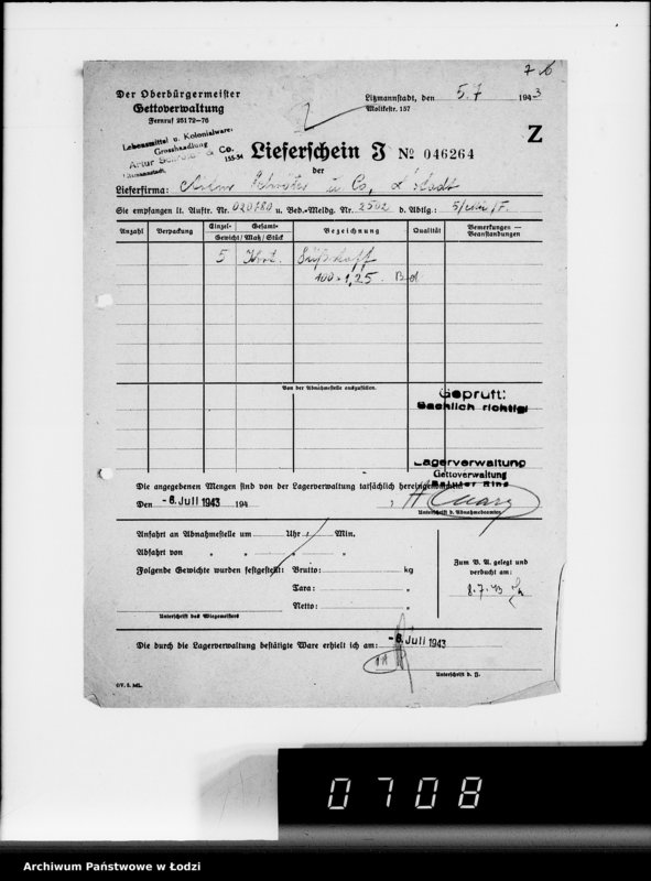 Obraz 11 z jednostki "Lebensmitteleinkauf, Aufträge, [Lieferscheinen und Rechnungen] 20721-20780"
