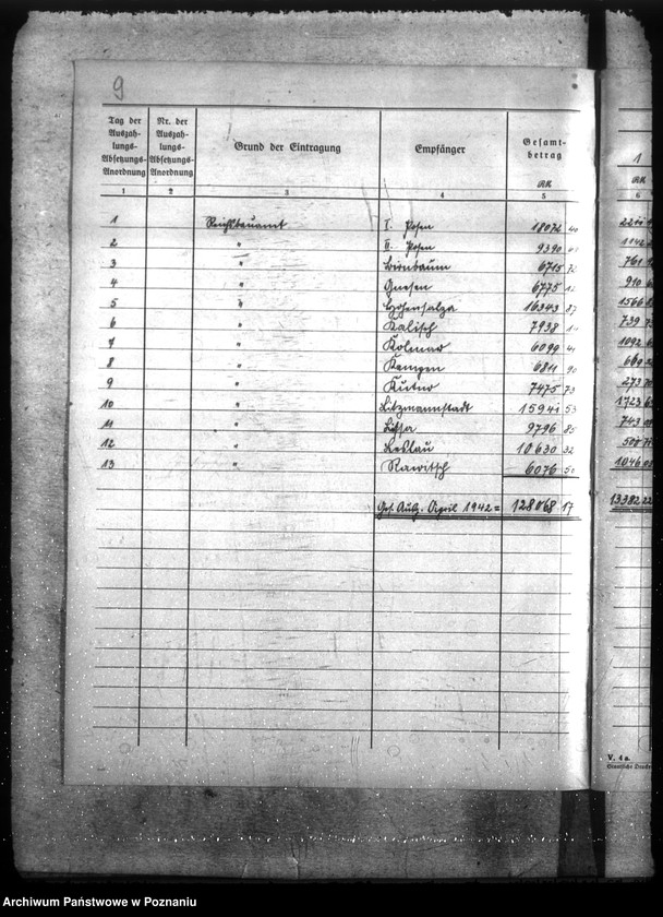 Obraz 13 z jednostki "Haupt - Haushaltsüberwachliste Rechnungsjahr 1942."