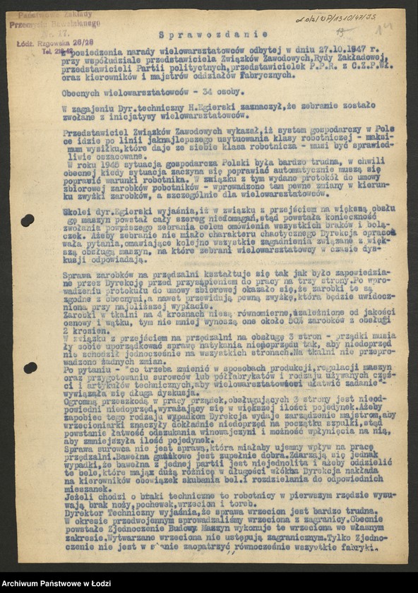 Obraz 15 z jednostki "Współzawodnictwo pracy; protokoły i sprawozdania zakładów przemysłu wełnianego"
