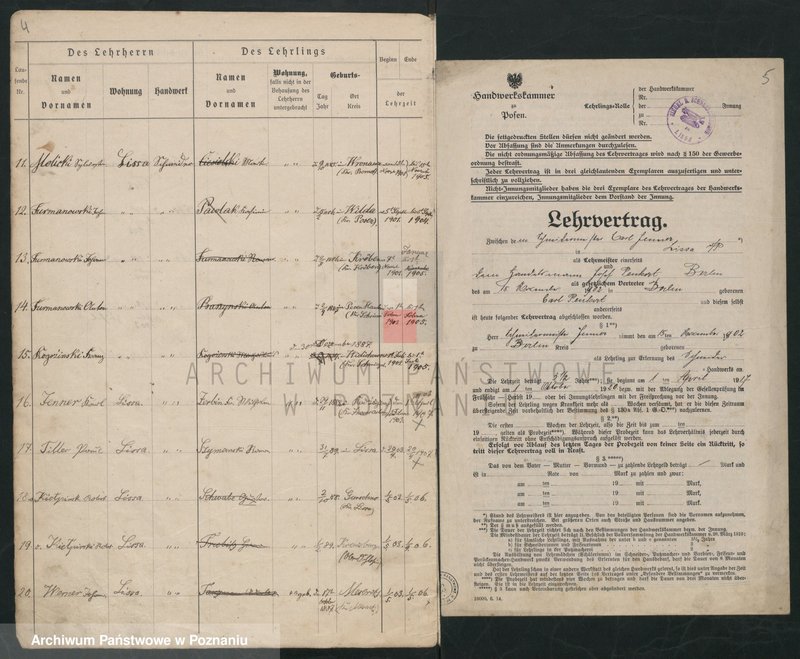 Obraz 4 z jednostki "Lehrlingsrolle für die Schneiderinnung in Lissa. [Rejestr uczniów - data wstąpienia w naukę i rok wyzwolenia]"