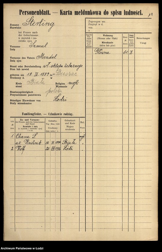 Obraz 13 z jednostki "[Spis ludności Łodzi] Szterling-Sztikert"