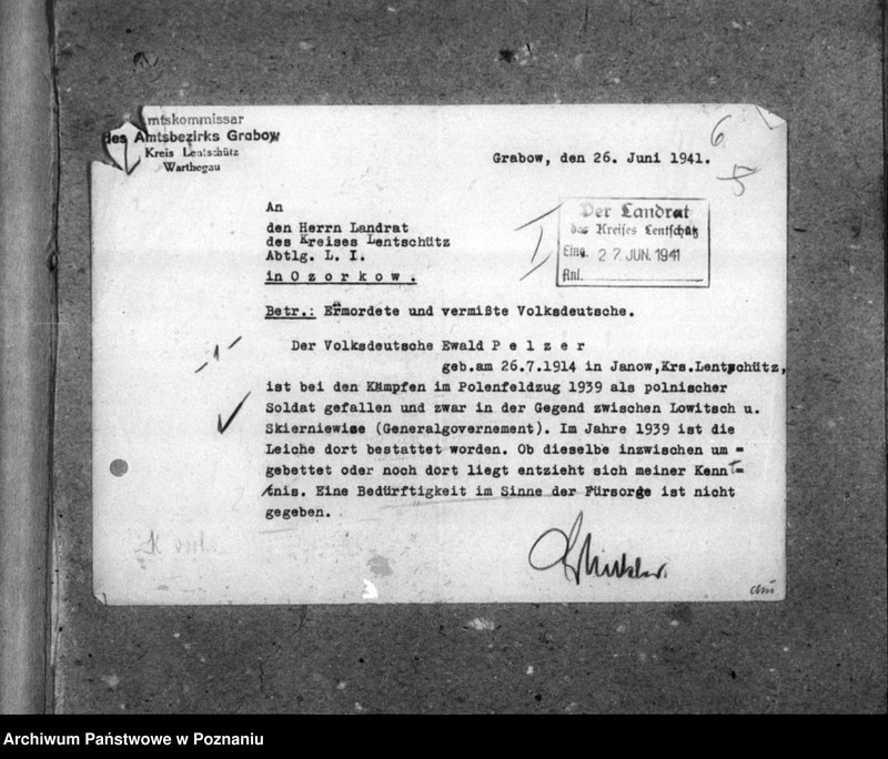 Obraz 10 z jednostki "Korespondencja w sprawie miejscowych Niemców, którzy zginęli w 1939 roku"