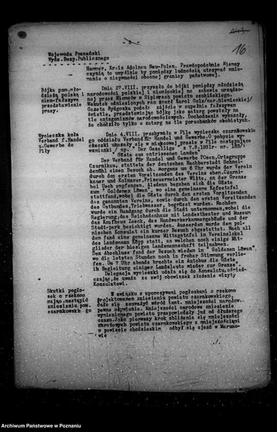 Obraz 20 z jednostki "Sprawozdania sytuacyjne z życia mniejszości narodowych za miesiące lipiec, sierpień, wrzesień 1931 r."