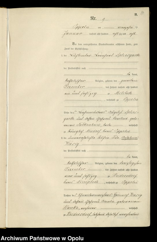 Obraz 20 z jednostki "Rejestr Małżeństw pierwopis 1888 [Opole] 1-148"