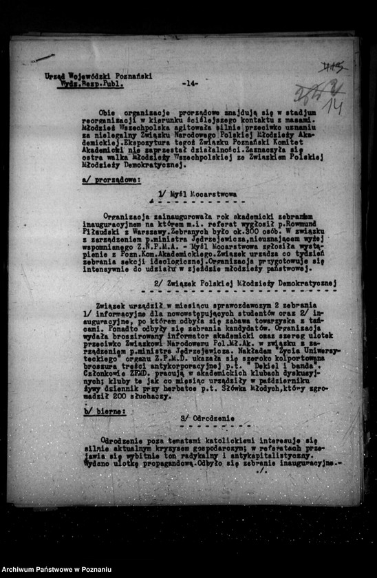 Obraz 18 z jednostki "Sprawozdania sytuacyjne z legalnego ruchu polityczno-społecznego za miesiące październik, listopad, grudzień 1931 r."