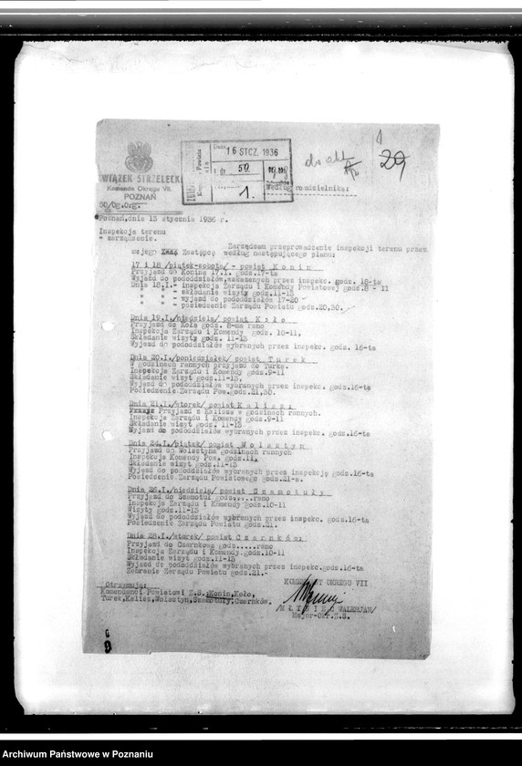 Obraz 6 z jednostki "Komunikaty i korespondencja Komendy Powiatowej Związku Strzeleckiego w Koninie z władzami nadrzędnymi - Komenda Okręgu. Komenda Główna w sprawach organizacyjnych i personalnych"