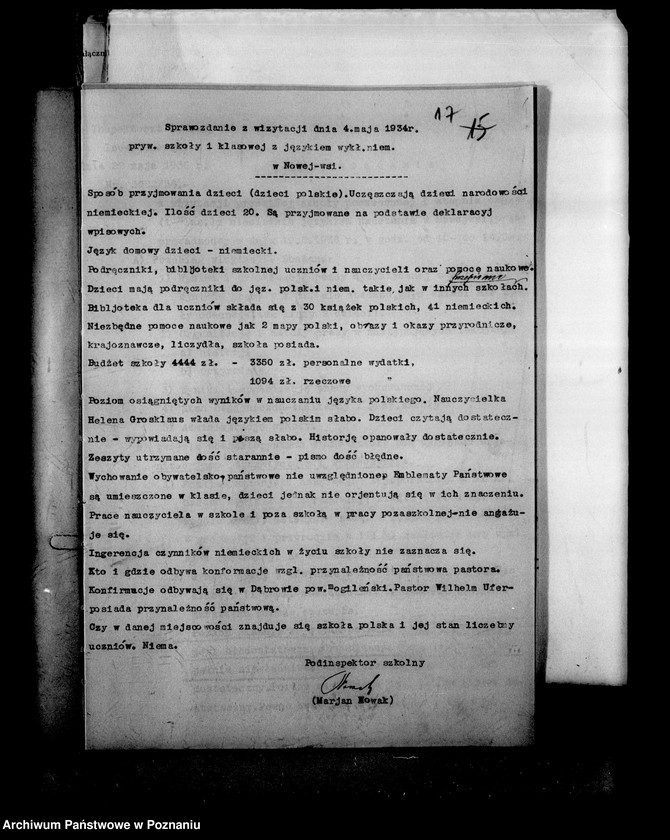 Obraz 20 z jednostki "Prywatna Szkoła Powszechna z niemieckim językiem nauczania w Nowejwsi powiat Żnin"