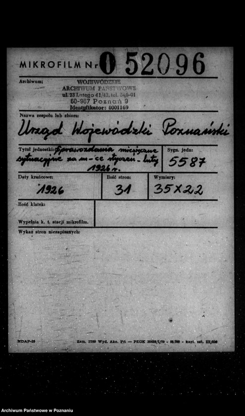 Obraz 2 z jednostki "Sprawozdania sytuacyjne miesięczne za miesiące styczeń, luty 1926 r."