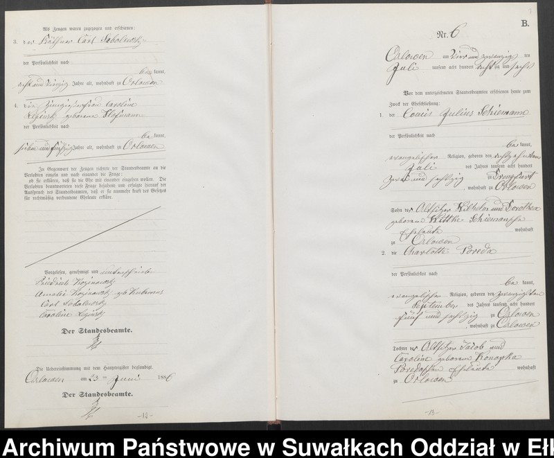 image.from.unit.number "Heiraths-Neben-Register des Preussischen Standes-Amtes Orlowen Kreis Loetzen für das Jahr 1886"